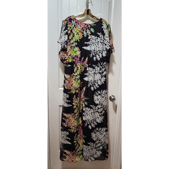 Lane Bryant Black Floral Maxi Dress Women's 18/20 Empire Waist Flutter Sleeve - Picture 7 of 9